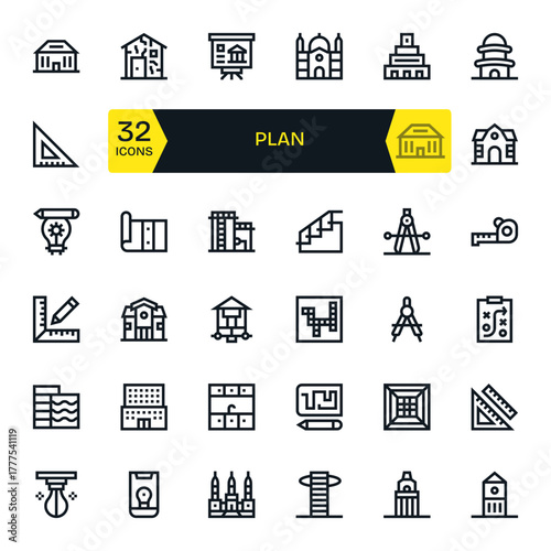 32 Bold Line Display Perfect Vector Icons tailored for Plan High Resolution interface
