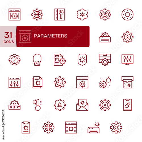 35 Regular Line Vector Icons from Parameters in 256x256 Display Perfect Quality