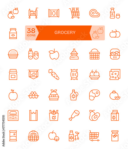 42 PIXEL Perfect Regular Line Vector Icons designed for Grocery Interface