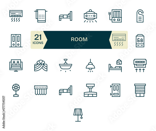 25 Vector Icons for Room optimized in Editable Retina Ready Regular Line resolution