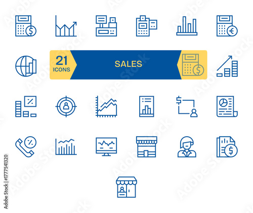 Sales High Resolution Vector Icon Pack with 25 Regular Line Editable Elements