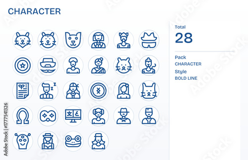 Character Exclusive Vector Set featuring 28 Bold Line Display Perfect 128x128 Icons