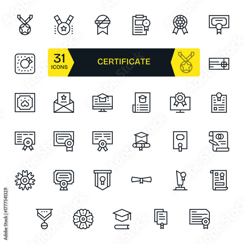 Certificate Vector Graphics featuring 35 Regular Line Detail Enhanced Retina Ready Designs