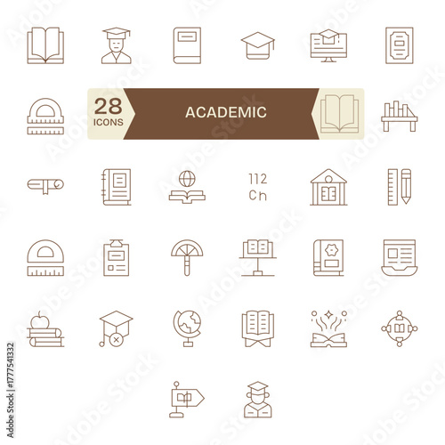 Academic Premium Vector Bundle with 32 High Resolution Pixel Optimized Thin Line Icons