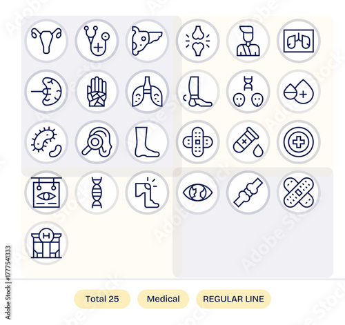 Medical Icon 256x256 Vector Icon Pack with 25 Regular Line Display Perfect Elements