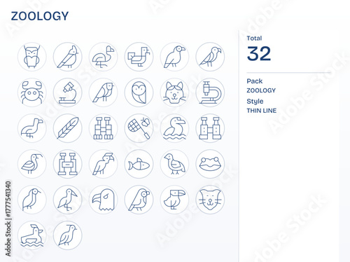 32 Thin Line Pixel Optimized Vector Icons tailored for Zoology High Resolution interface