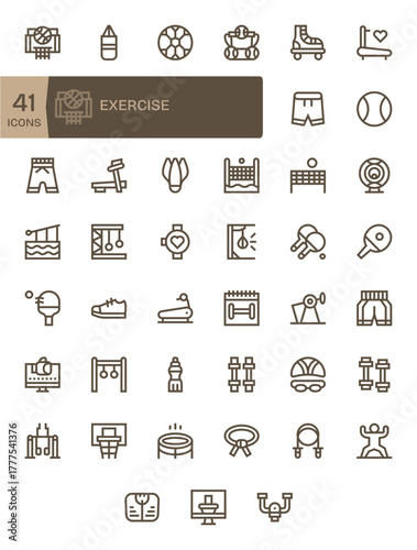 41 256x256 Vector Icons for Exercise with Pixel Optimized Bold Line clarity