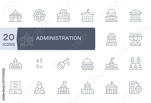 20 Thin Line Vector Icons designed for Administration in 64x64 Pixel Aligned format