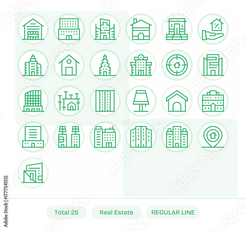 Real Estate including 25 Retina Ready Regular Line Vector Illustrations