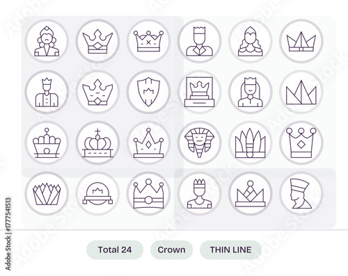 Crown Essential Vector Set including 24 Pixel Optimized Thin Line 64x64 Icons