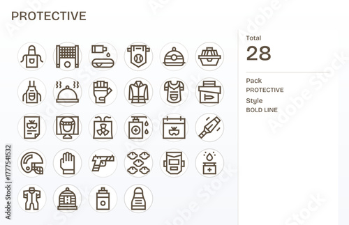 Protective Modern Vector Collection with 28 Bold Line 256x256 Grid Fitted Icons
