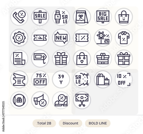 Discount Digital Vector Pack containing 28 Grid Fitted Bold Line 64x64 Icons