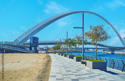 Dubai Water Canal promenade and Tolerance Bridge, Dubai, UAE