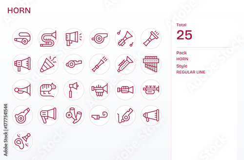 Horn Exclusive Vector Set featuring 25 Regular Line Detail Enhanced 64x64 Icons