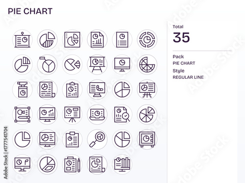 Pie Chart Ultimate Vector Package with 35 Retina Ready Regular Line PIXEL Perfect Icons