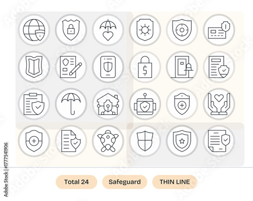 24 Retina Ready Thin Line Vector Icons optimized for Safeguard Grid Fitted display