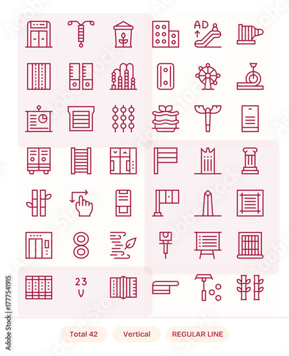 Vertical Vector Icon Toolkit featuring 42 Pixel Optimized 128x128 Regular Line elements