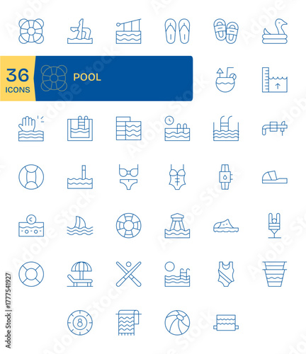 40 128x128 Thin Line Vector Icons for Pool with Editable precision