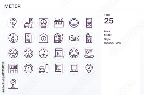 Meter Vector Icon Repository containing 25 Regular Line High Resolution Grid Fitted graphics