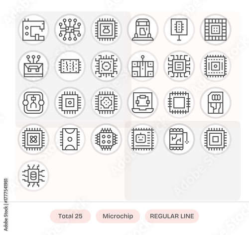 25 Editable Regular Line Vector Icons from Microchip Collection