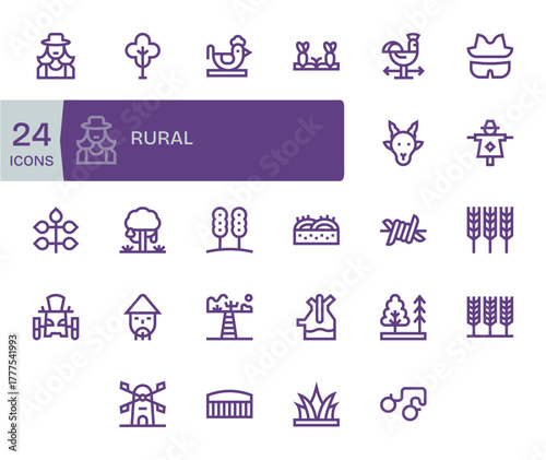 24 Bold Line Vector Icons designed for Rural in 64x64 Detail Enhanced format
