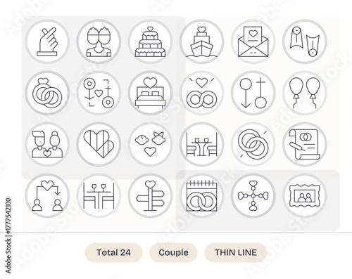 Couple Comprehensive Vector Bundle with 24 Detail Enhanced Thin Line Retina Ready Icons