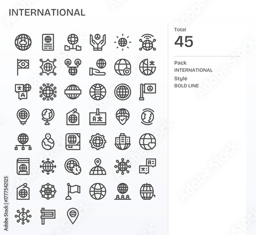 International Vector Graphics featuring 45 Bold Line Detail Enhanced 64x64 Designs
