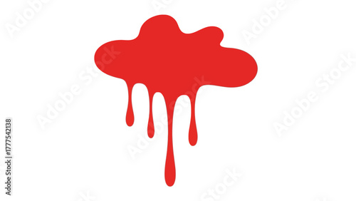 A bright red liquidlike blob with drips against a white background