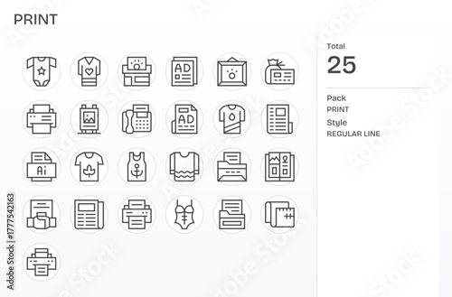 Print Vector Icon Collection featuring 25 Editable Retina Ready Regular Line Designs