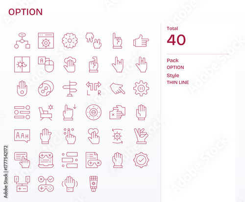 Option Complete Vector Package with 40 64x64 Thin Line Grid Fitted Icons