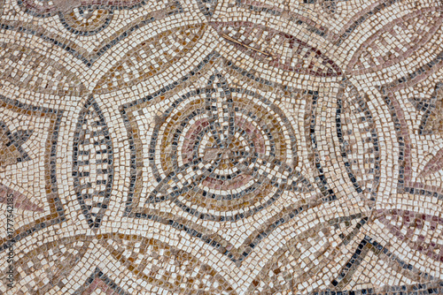 Ancient roman mosaic on the floor in El Djem archaeological museum, Tunisia
