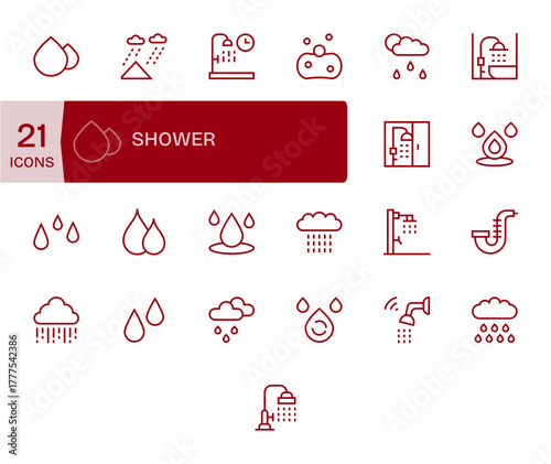 25 PIXEL Perfect 64x64 Vector Icons for Shower in elegant Regular Line design