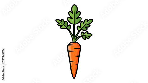 A cartoon carrot with green leaves on a white background