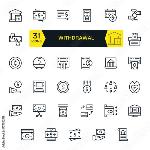 35 Detail Enhanced Retina Ready Vector Icons for Withdrawal in elegant Regular Line design