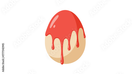A cartoon egg with red icing dripping down