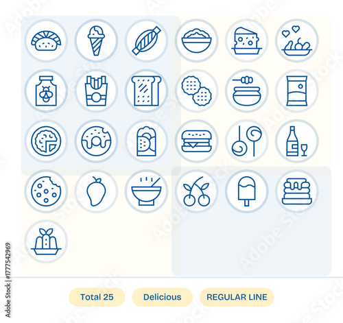 Regular Line Grid Fitted Vector Icons from Delicious Set with 25 64x64 Icons