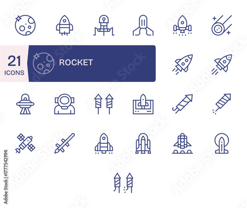 Rocket Ultimate Vector Package with 25 64x64 Regular Line Editable Icons