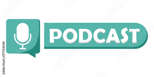 Podcast microphone emblem. Audio speech symbol. Turquoise bubble sign. Vector communication illustration.