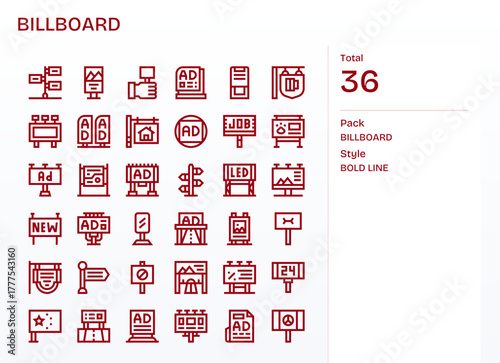 36 Bold Line Editable Vector Icons tailored for Billboard 64x64 interface