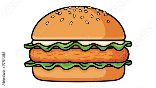 A cartoon illustration of a hamburger with sesame seeds on top