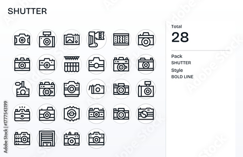 28 Vector Icons for Shutter featuring 64x64 Detail Enhanced Bold Line Graphics