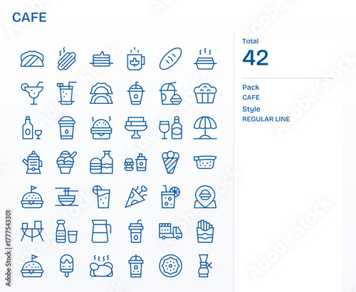 42 Retina Ready Regular Line Vector Icons optimized for Cafe Pixel Aligned display