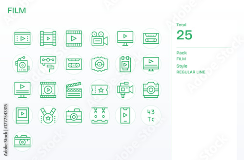 Film Digital Vector Pack containing 25 Detail Enhanced Regular Line 256x256 Icons