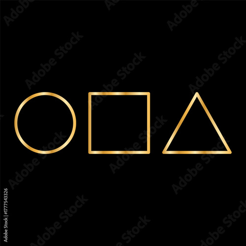 Geometric shape outlines. Circle square triangle. Golden line Vector set. Basic element design.