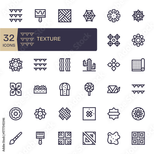Texture Vector Icon Set with 32 Bold Line Retina Ready Editable Graphics