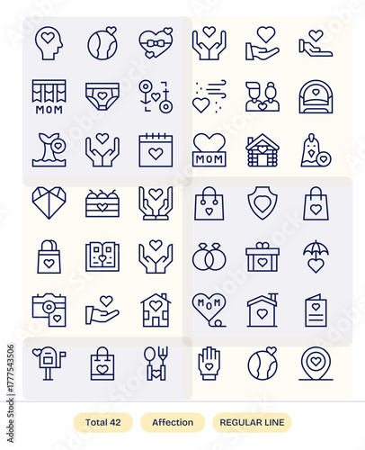 Affection Professional Vector Set with 42 Regular Line Grid Fitted 128x128 Icons