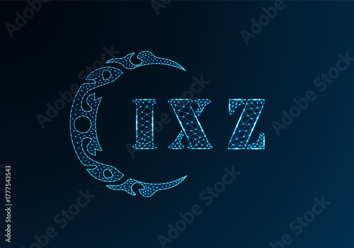 Low poly letter logo IXZ design. IXZ letter logo low poly vector design on blue color gradient background. IXZ logo low poly design