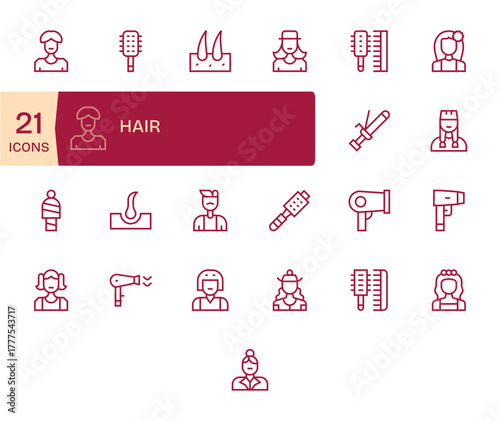 Hair Modern Vector Collection with 25 Regular Line Retina Ready Editable Icons