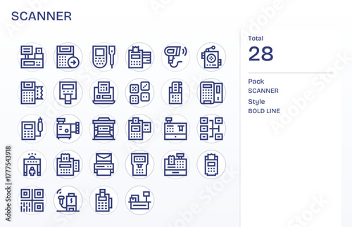 28 Bold Line Pixel Aligned Vector Icons crafted for Scanner 256x256 applications
