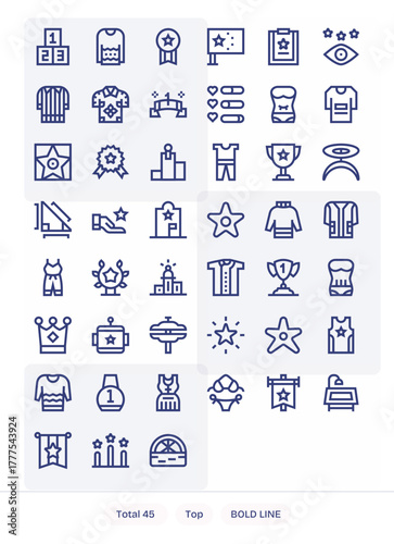 45 Bold Line Vector Icons from Top in 128x128 Detail Enhanced Quality